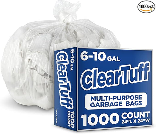Stock Your Home Clear Trash Bags – 6-10 Gallon (1000 Pack) – Disposable Leak-Resistant Garbage Can Liners for Office, Bathroom, Deli, Produce, Dog Poop, Cat Litter