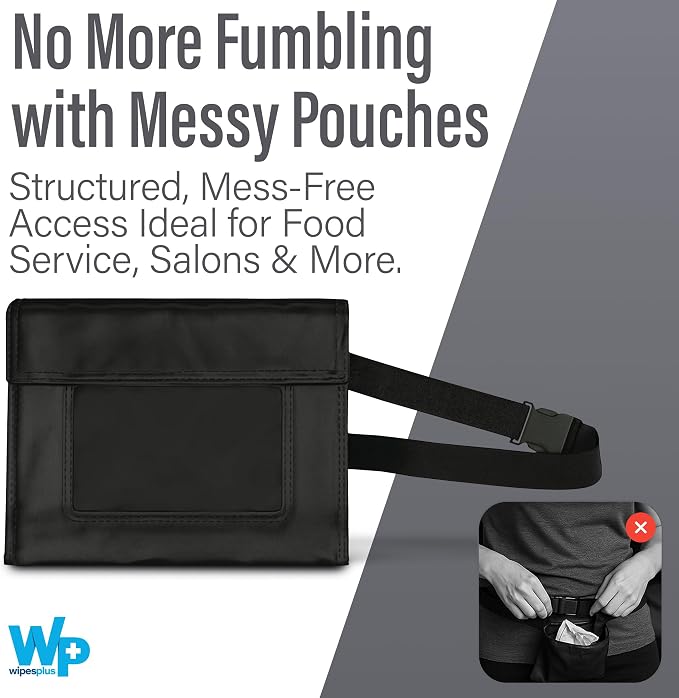 WIPESPLUS Wipes Pack Holder and Belt, Portable Wipe Carrier for Home and Business, 6 Inch Pouch, Black, (Pack of 12)