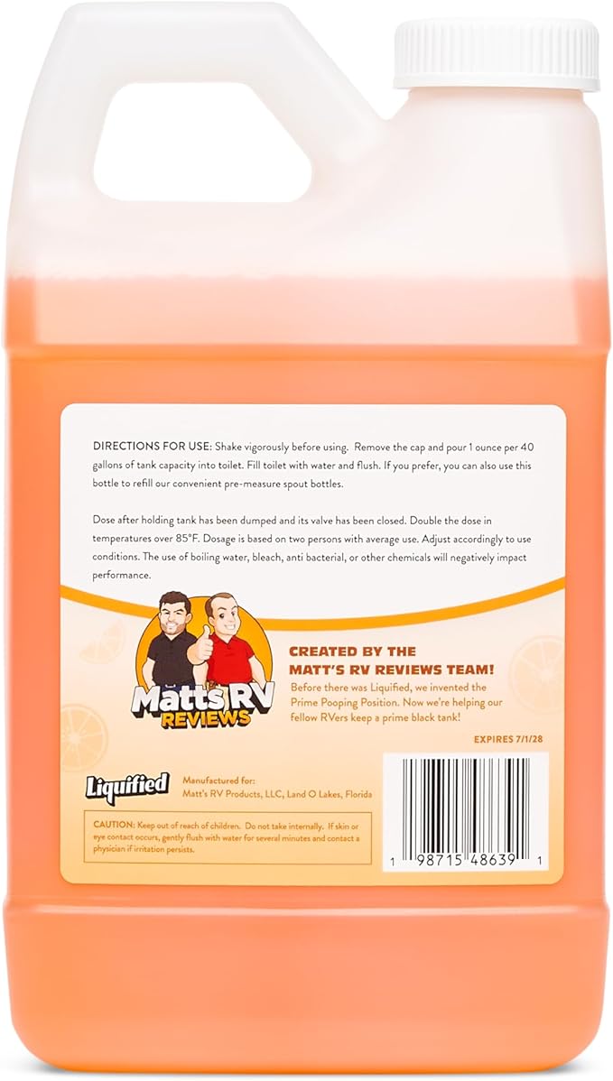 Liquified RV Toilet Treatment - Black Holding Tank Digester - Orange Scent - Matts RV Reviews (Orange, 64oz)