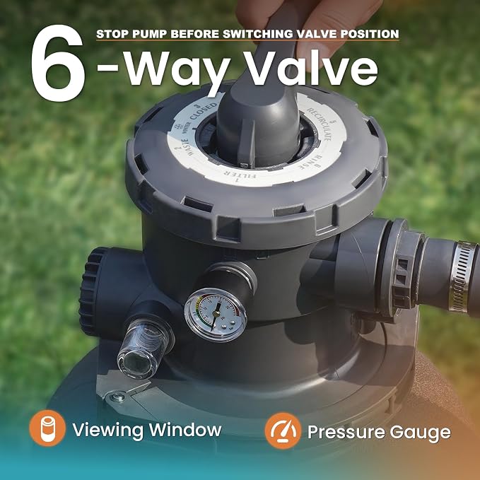 10in Sand Filter Pump for Above Ground Pool, 1/2 HP 2500 GPH Pool Pumps Above Ground for Pools up to 11,000 Gallons, Pool Sand Filter with 6-Way Valve, Efficient Filtration