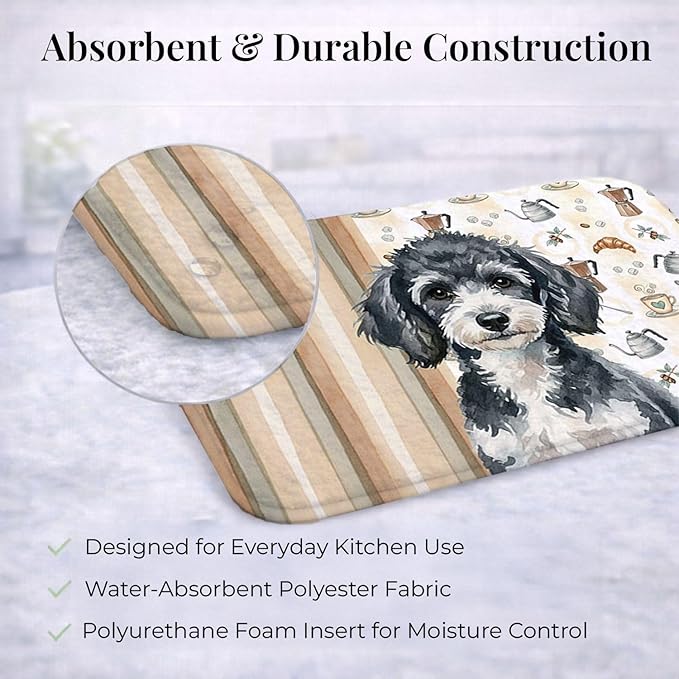 Caroline's Treasures Miniature Parti Poodle Coffee Bar Dish Drying Mat Absorbent Dish Drying Mat Pad for Kitchen Counter Dish Drainer Mat for Countertop, 14 x 21", Multicolor