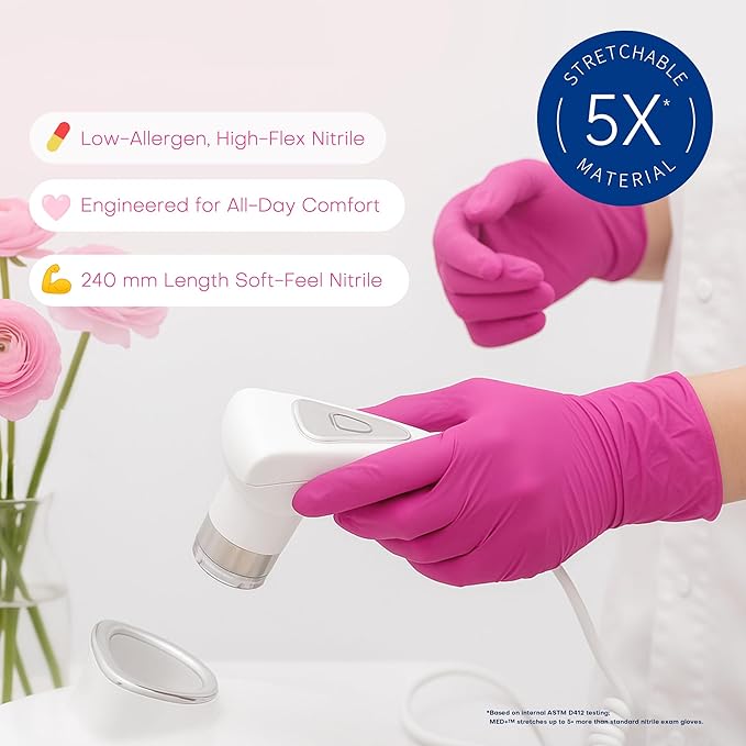 Supmedic Nitrile Exam Gloves, 4 Mil 1000 Ct, Powder-Free Latex-Free Cooking Food-Safe Disposable Medical Gloves, Rose Orchid