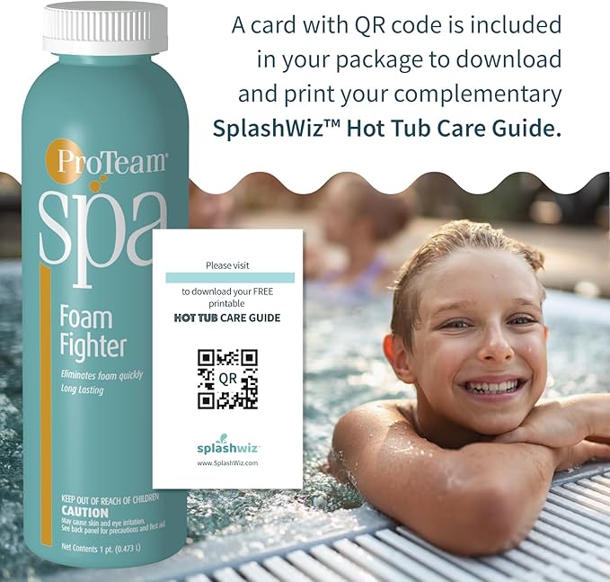 ProTeam Spa Foam Fighter - Hot Tub Defoamer - Spa Foam Eliminator with SplashWiz Hot Tub Chemicals Care Guide - (1 pt)