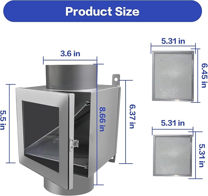 Dryer Duct Lint Trap,Inline Dryer Lint Trap Box,lint trap for Dryer Vent for Electric Clothes Dryers with 4inch 8FT Dryer Vent Hose, 2 Clamps, 2 Metal Filter Screens