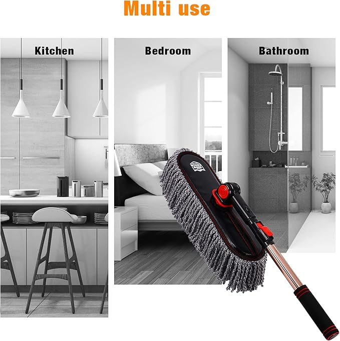 Auto Duster Extendable Handle, Car Duster Set, Scratch Remover Large and Small Brushes Remove Dust Exterior Interior of RVs and Trucks, Microfiber Auto Interior Brush, 2-Packs - Gifts for Men Women