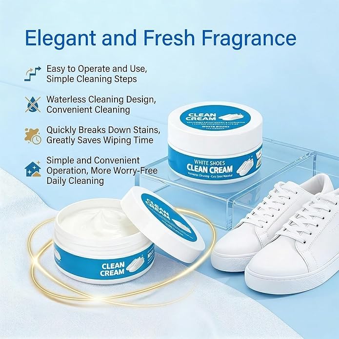 White Shoe Cleaner Cream, 2Pcs Multipurpose No-Wash Solid Cleaning Paste With Sponge, Stain Remover Cream For Leather Sneakers And Shoe Soles