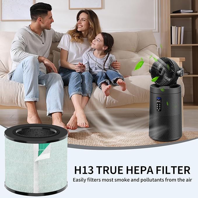 Replacement Filter Compatible with MK08W MK09W Air Purifier, True HEPA H13 4-Stage Filtration Activated Carbon 2-in-1, 2-Pack