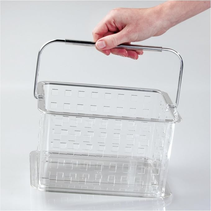 iDesign Small Clear Shower Caddy with Handle, Portable Shower Organizer for Dorm or Bathroom, 3-Pack