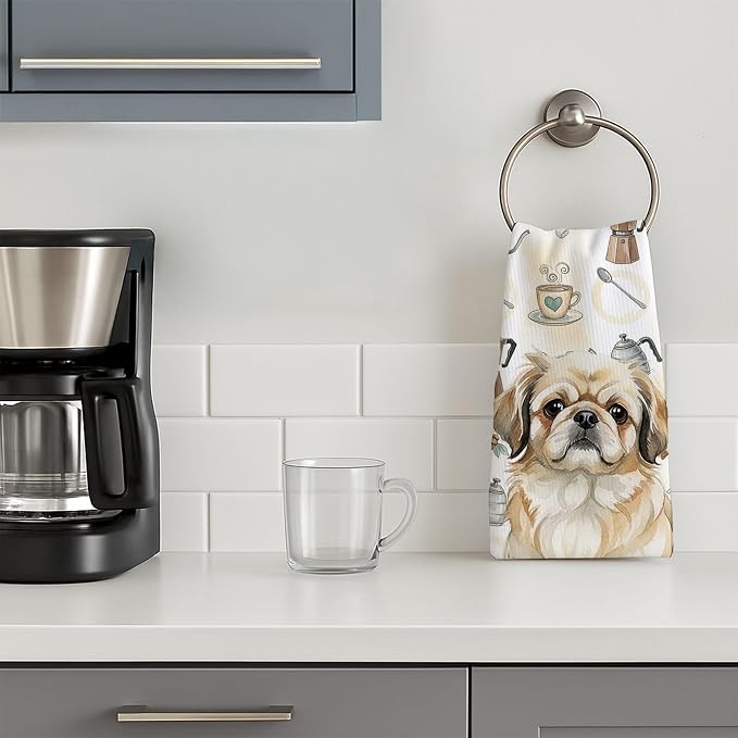 Caroline's Treasures Fawn Pekingese Coffee Bar Kitchen Towel Velour Plush Front and Cotton Loop Back Machine Washable