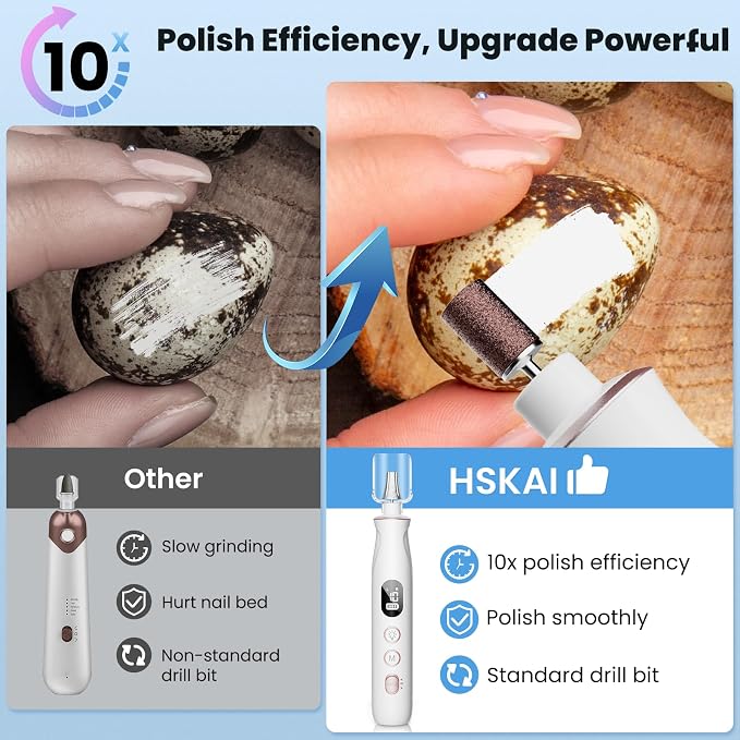 Professional Nail Drill Kit: Electric Nail File with LCD & Lamp, Long-Lasting Thick Toenail Grinder, Rechargeable & Cordless Toe Nail Dremel Tools for Women & Men Manicure and Pedicure Gifts