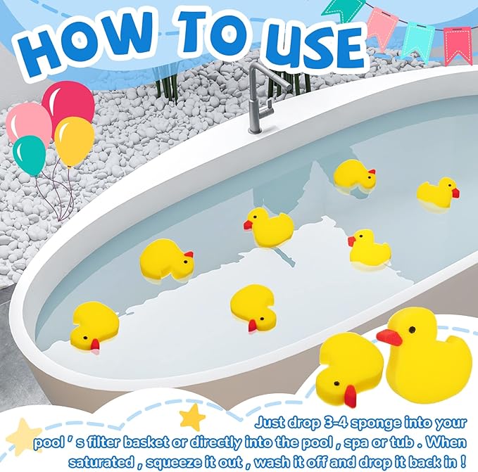 Irenare 30 Pieces Oil Absorbing Sponge Swimming Pool and Spa Scum Absorbing Hot Tub Accessories Hot Tub Cleaning Kit to Collect Scum, Grime and Oil from Hot Tub, Swimming Pool and Spa (Duck)