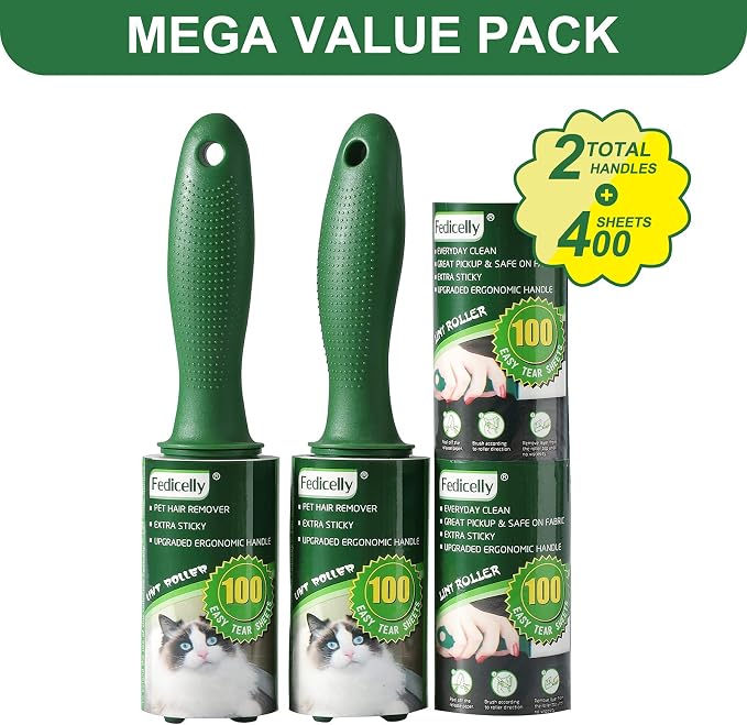Fedicelly Large Lint Rollers Pet Hair Extra Sticky Floor, Cat Dog Hair Remover Laundry Clothes Carpet Furniture,6.3 inches Wider with 320 Sheets Giant Lint Remover Brush for Couch with Long Handle