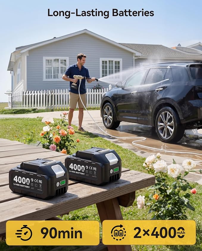 TaskStar Cordless Pressure Washer with Brushless Motor, 2× 4000mAh Batteries, Handheld Portable Pressure Washer