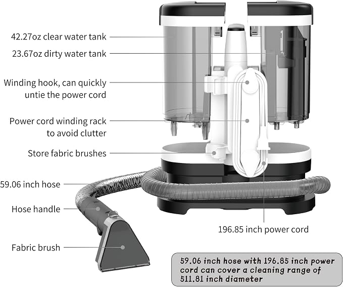 Rosewill Multi-Purpose Portable Carpet and Upholstery Cleaner, Powerful Suction 11 Kpa Spot Cleaner, 450W Motor, Car and Auto Detailer, Stain and Spot Remover; Versatile Use: Carpet, Sofa, Pet Hair