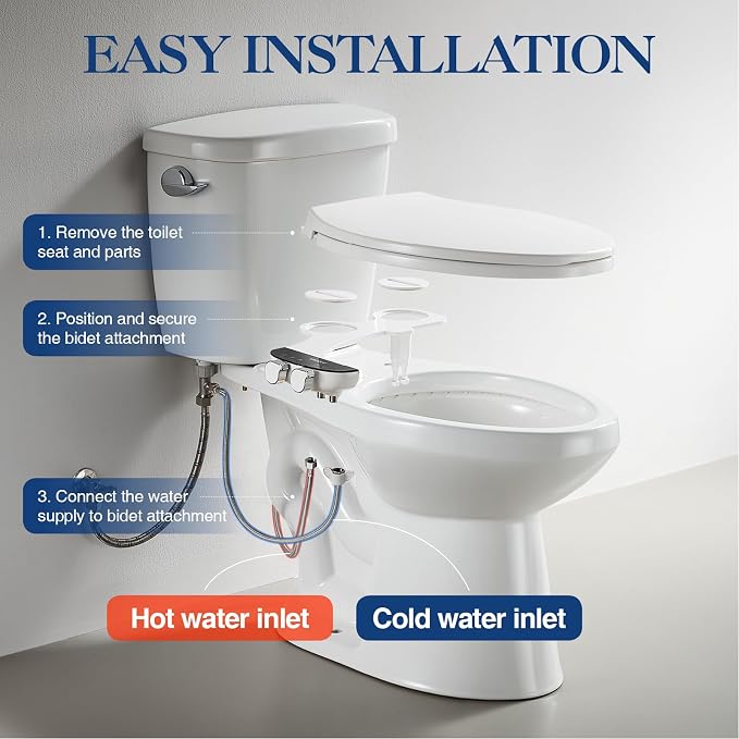 Bidet Attachment for Toilet Seat Non-Electric Bidet Hot and Cold Water Bidet Attachment Toilet Adjustable Water Temperature Posterior/Feminine Wash Dual Retractable Nozzle(AM-US-TT18N)