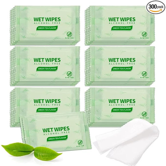 300 Pack Green Tea Wet Wipes Bulk for Homeless, Clean Face Hands Quickly, Green Tea Wet Wipes Bulk for Homeless, Perfect for Hiking Camping Travel Outdoor