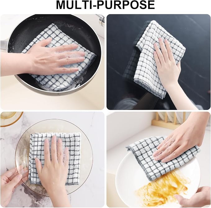 Kitinjoy Cotton 16 Pack Terry Kitchen Dish Cloths, 12 x 12 Inches Super Soft and Absorbent Dish Rags, Quick Drying Dish Towels for Washing Dishes, Multi-Colored