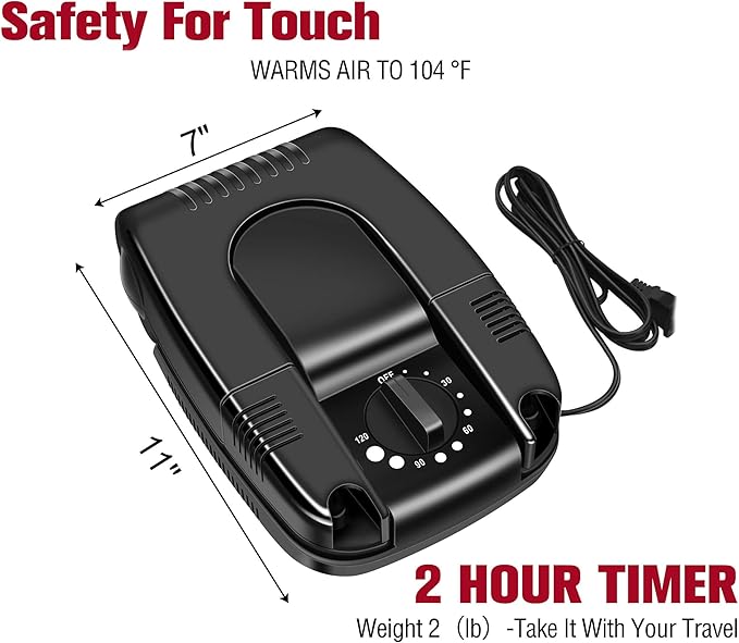 Portable Electric Shoes Boots Dryer and Warmer with Folding and Drying Adjustable Rack | Foldable portable design, 2-hour timer, quickly heat drying, nice for leather, sports shoes, travel-friendly for work boots