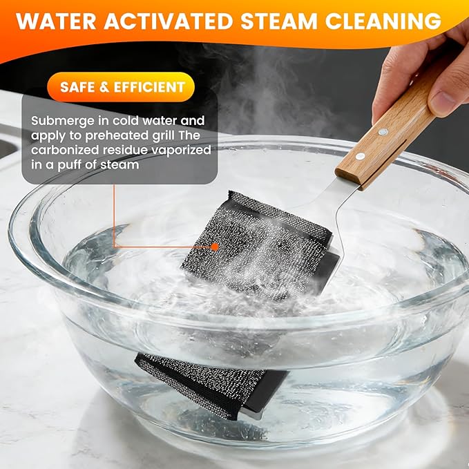 Grill Brush Bristle Free with 2 Replacement Head, Safe Grill Cleaner Brush for Outdoor Grill, BBQ Grill Cleaning Brush Kit Fits for Cast Iron Stainless Steel Grates, Gifts for Men, Dad