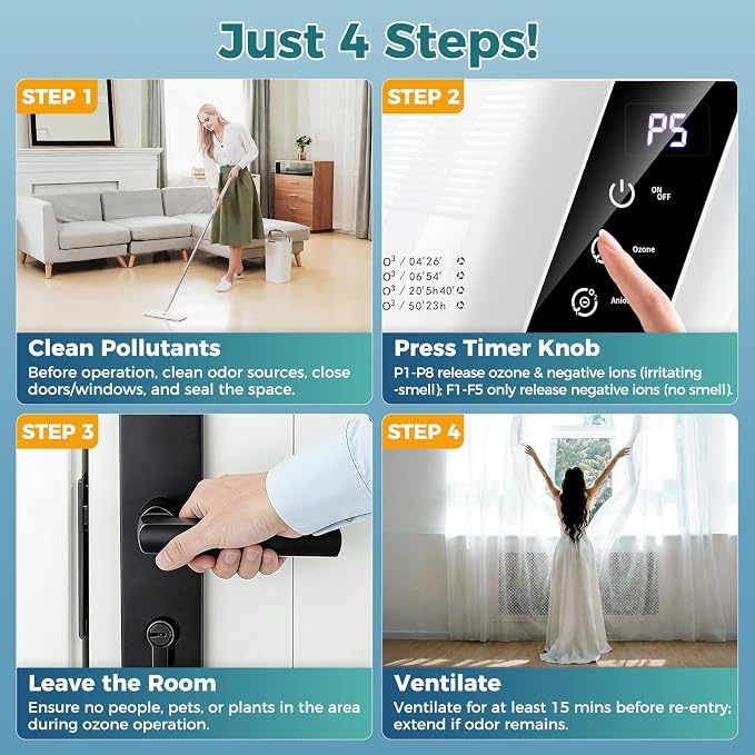 13 Modes Ozone Odor Eliminator for Strong Odor 99% Cat Litter Deodorizer Poof Odor Eliminator for Dogs, Negative Ion Air Purifier for Pets,Smoking, Painting, Kitchen,Toilet,Bedroom