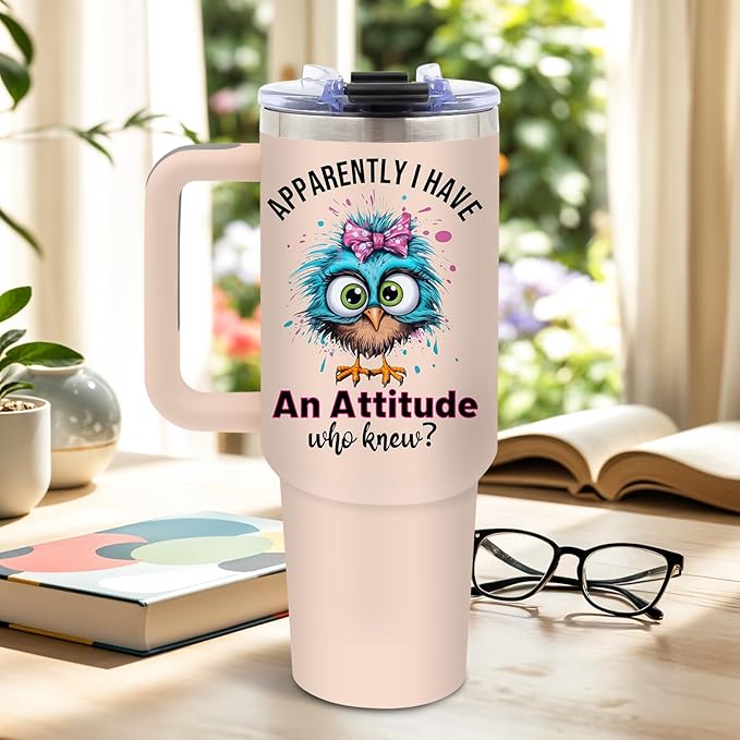 DUUV Sarcastic Tumbler for Women, Apparently I Have an Attitude Who Knew Funny 40 Oz Coffee Mug Tumbler with Handle, Thanksgiving Christmas Birthday Gifts for Coworker, Friend, Sister, 1PCS