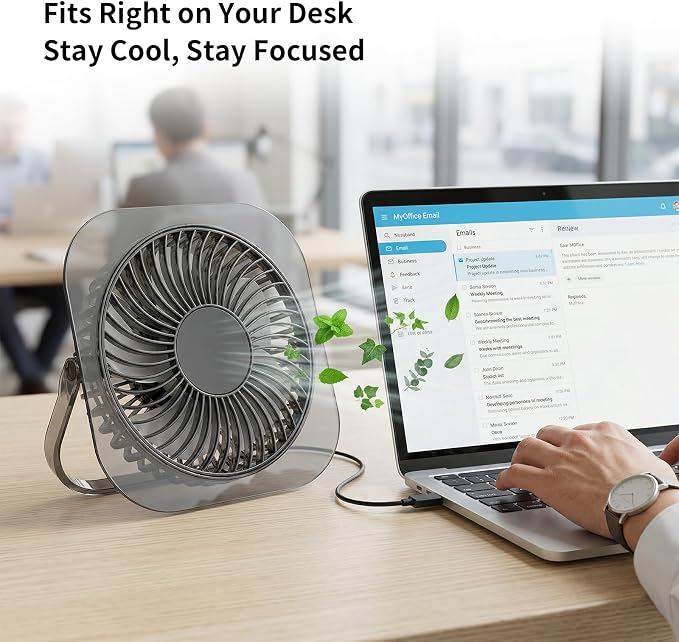 Antarctic Star Ultra-Thin USB Desk Fan, Personal Portable Desktop Cooling Fan with 3 Speeds & Night Light, 5W Powerful Quiet Small Fan for Bedroom Office Home, Powered by USB Cable