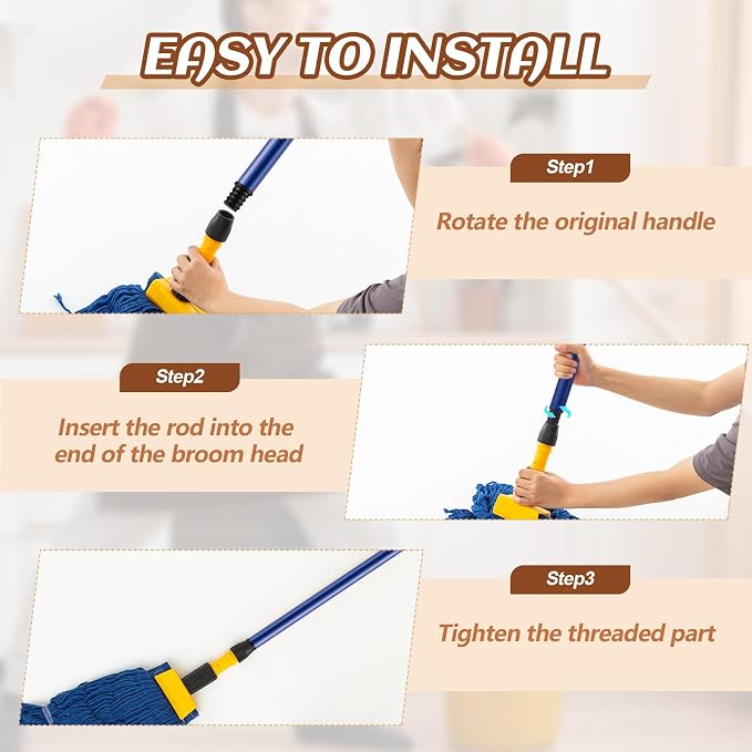 Gisafai 20 Pcs 46.5 Inch Broom Handle with Threaded Tip Powder Coated Broom Handle Metal Cleaning Pole with Plastic Thread Stick for Floor Brushes Replacement Clean Tools Commercial Home Office (Blue)