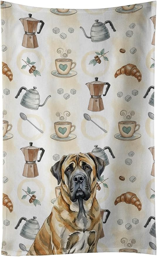 Caroline's Treasures Brindle English Mastiff Coffee Bar Kitchen Towel Velour Plush Front and Cotton Loop Back Machine Washable