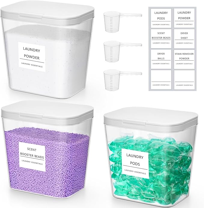 Lifewit 5 Pack Laundry Pods container with Labels and Spoons, Laundry Room Organization and Storage for Booster Beads with Labels and Measuring Scoops