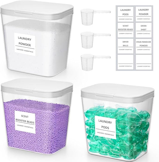 Lifewit 5 Pack Laundry Pods container with Labels and Spoons, Laundry Room Organization and Storage for Booster Beads with Labels and Measuring Scoops