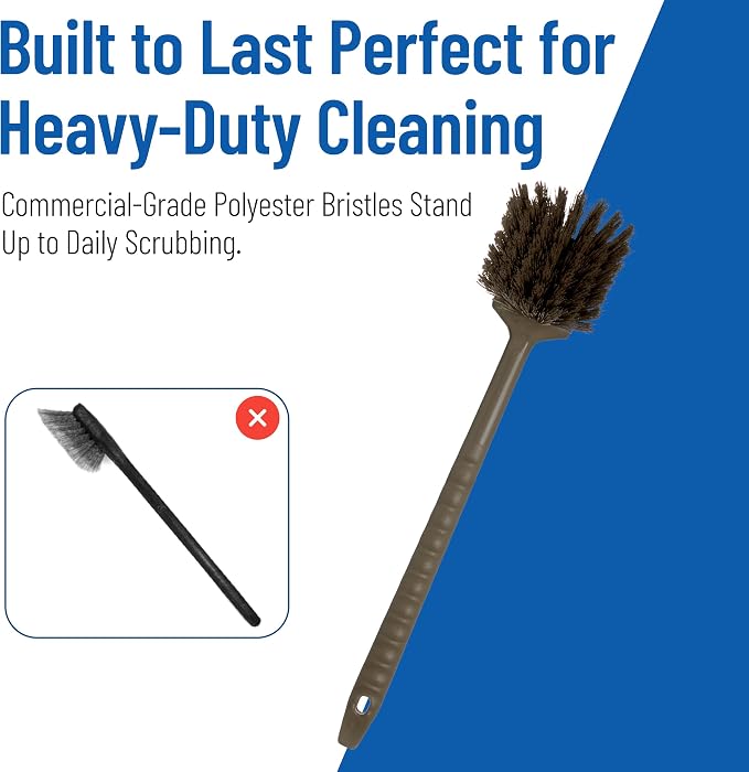 SPARTA 40501EC01 Plastic Large Scrub Brush, Kitchen Brush, Utility Brush With Long Handle For Cleaning, 20 Inches, Brown