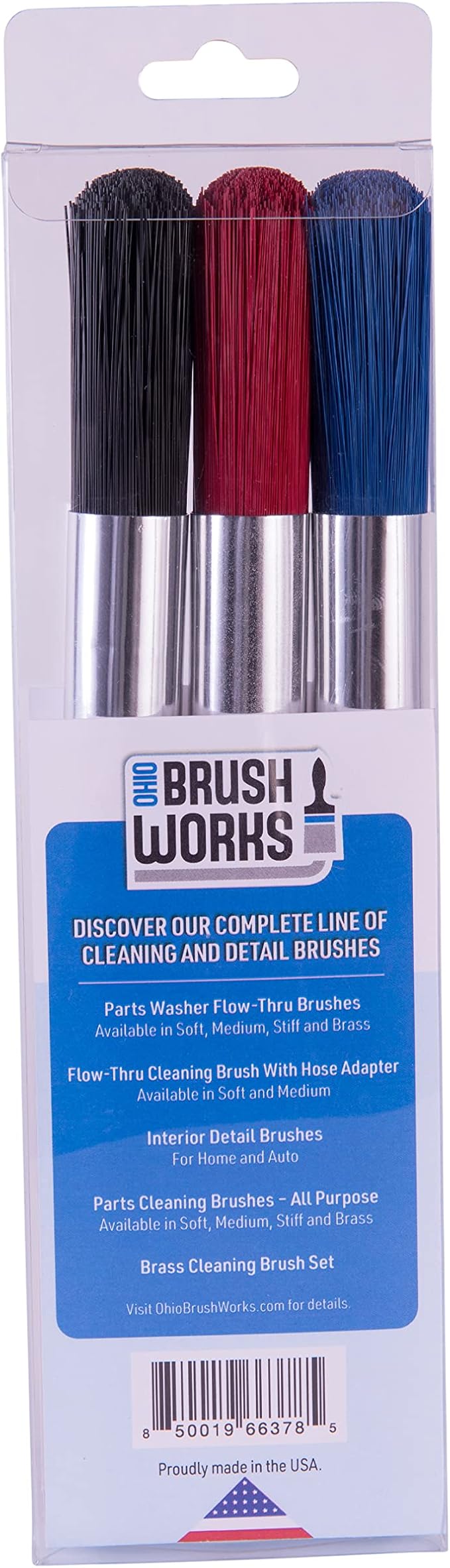 Ohio Brush Works, Parts Cleaning Brush, Handmade in The USA, Home and Auto Use, Solid Ergonomic Wood Handle (3 Pack - Soft, Medium, Stiff)