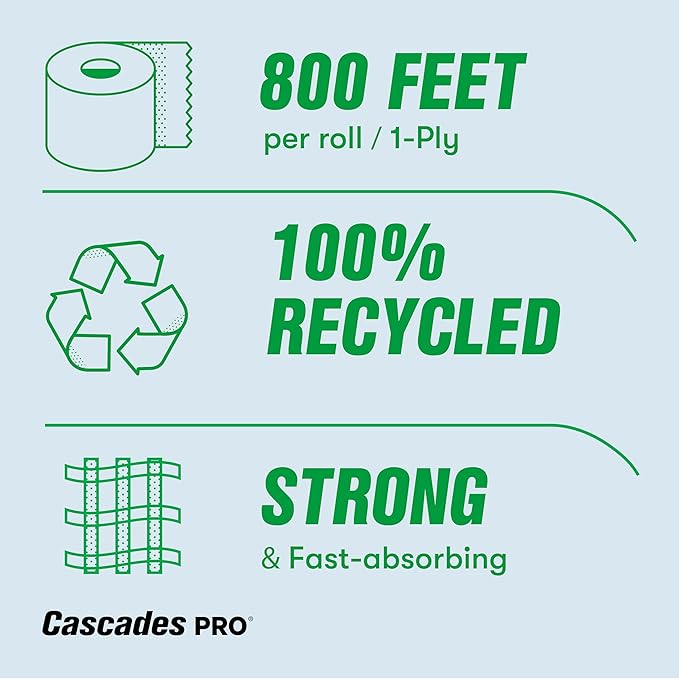Cascades PRO Select Strong and Absorbent Hand Paper Towels - Suitable for Most Universal Dispensers - Paper Towel Rolls Bulk - 800 Feet/ Roll, 6 Rolls/Pack - H080 - White