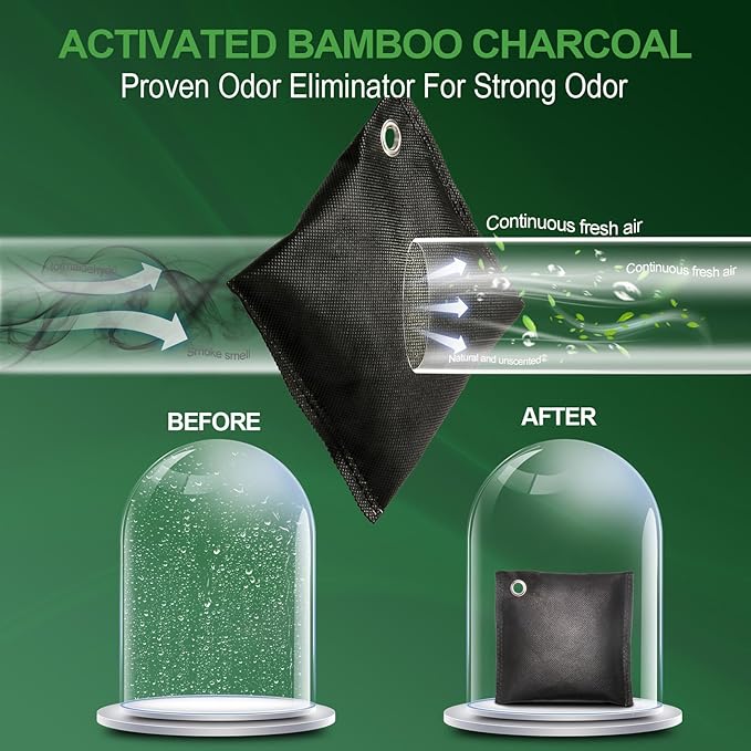 Activated Charcoal Odor Absorber for Strong Odors in Car, Closet, Shoe, Basement. 5 Activated Charcoal Bags Odor Absorbers for Home. Bamboo Charcoals Air Purifying Bag Charcoals Deodorizer Eliminator