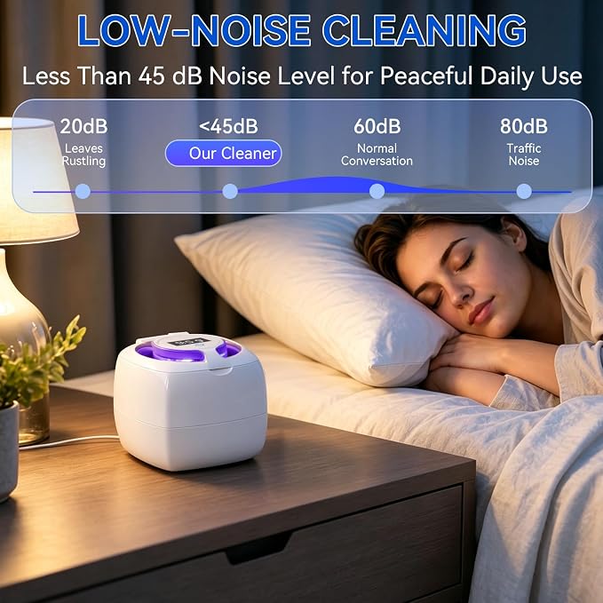 Ultrasonic Retainer Cleaner Machine, 340ml 48kHz Ultrasonic Cleaner for Retainers, Dentures, Mouth Guard & Jewelry, 4 Cleaning Modes,Large Capacity Tank,Portable Quiet Design with UV Light,White