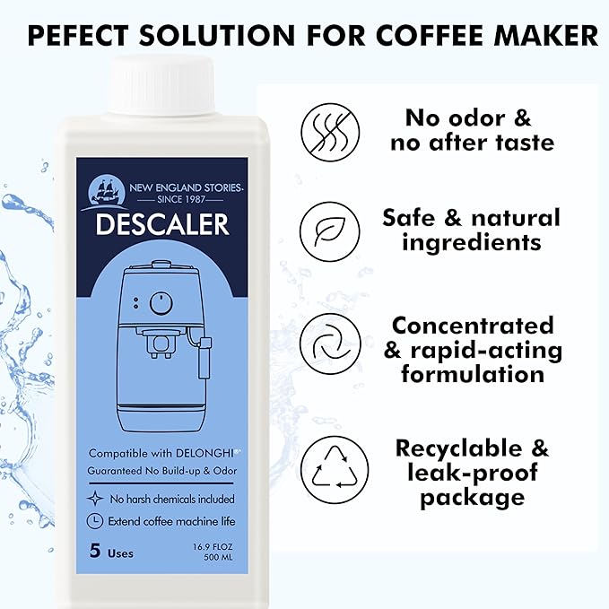 10 Uses DeLonghi Compatible Descaling Solution, Specially Designed to Clean Delonghi Coffee Machines and Maker - 33.8oz Espresso Coffee Maker Cleaner, Coffee Pot Cleaning Limescale Remover