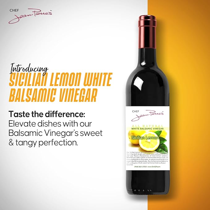 Chef Jean Pierre's Italian Balsamic Vinegar - 375ml (12.5oz) Rich Lemon Flavor, 12-Years Traditional Barrel Aged - Ideal For Enhancing Your Meals