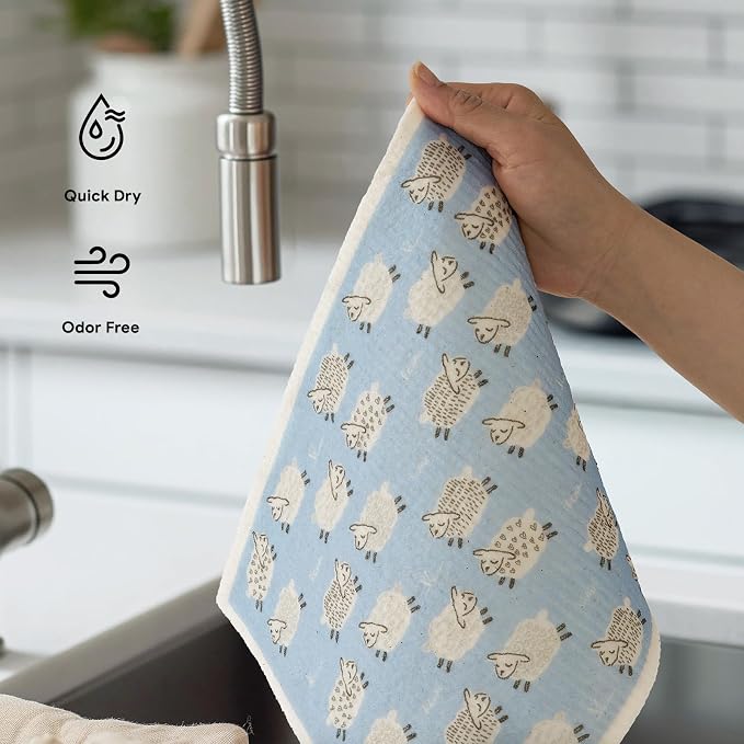 RECYCO Swedish Dishcloths for Kitchen | 4 Pack Oversized Washable Dish Rags | Large Cellulose Reusable Cleaning Paper Towels | Absorbent Counter Dish Cloth Sponge XL Kitchen Wipes, 12" L x 12" W