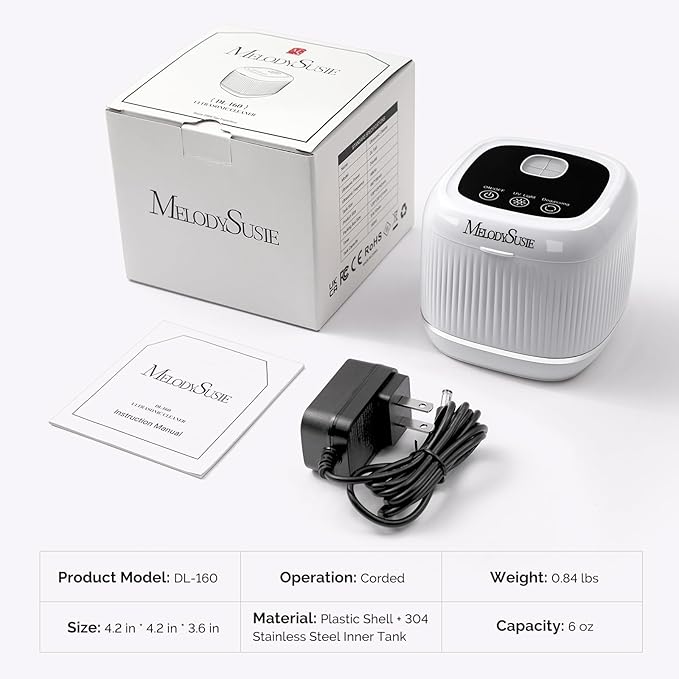 MelodySusie 2 in 1 Nail Tool Cleaning Machine, 3 Timers Mode for Nail Drill Bits, Nail Art Brush, Nail Clipper, Jewelry Cleaning, Salon & Home Use, White,DL-160