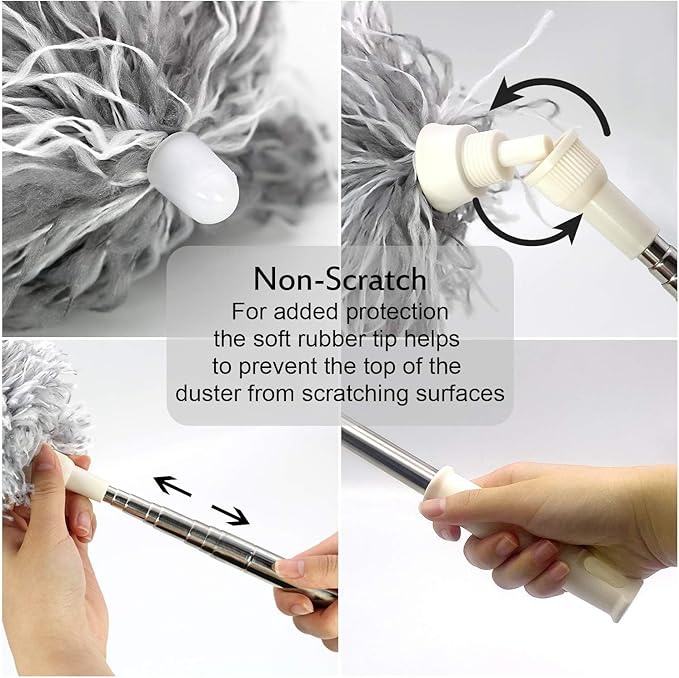 UIMO Microfiber Ceiling Fan Cleaner with 30–100" Telescopic Pole – Extendable Duster for High Ceilings and Fans, Bendable Washable Head, Reusable Cleaning Tool for Furniture, Cars, Keyboard