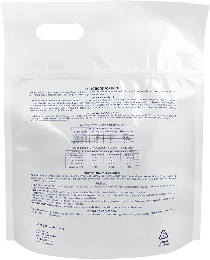 Robelle 6-Pounds Premium pH Down for Pools, Concentrated Sodium Bisulfate, Made in USA