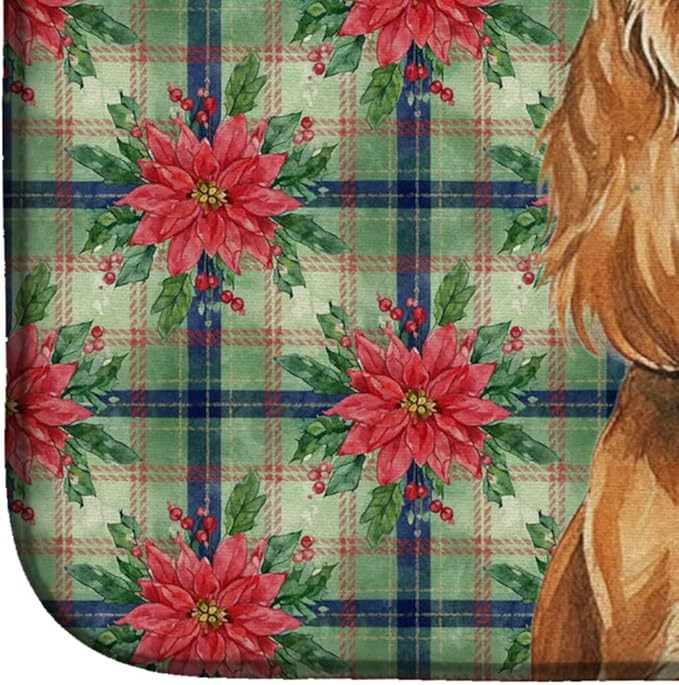 Caroline's Treasures Sussex Spaniel Christmas PoinsettIas Dish Drying Mat Absorbent Dish Drying Mat Pad for Kitchen Counter Dish Drainer Mat for Countertop, 14 x 21", Multicolor