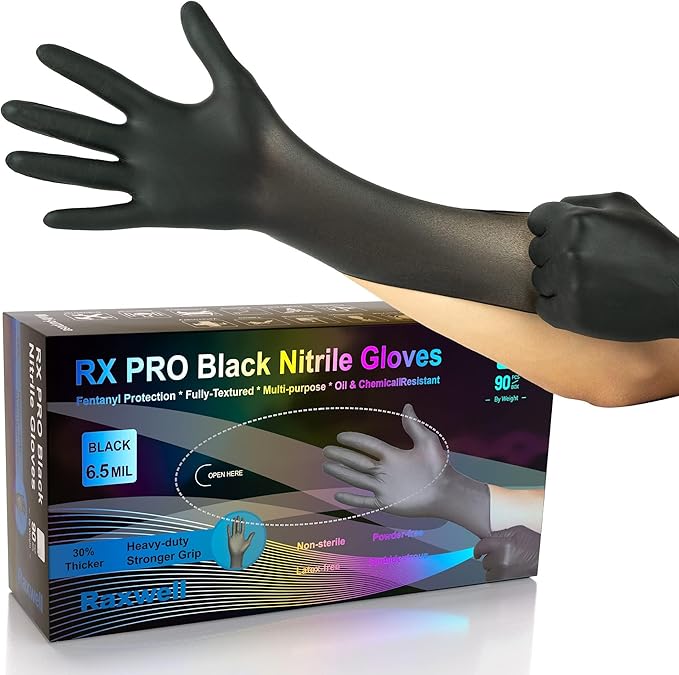 Raxwell Disposable Nitrile Gloves - Food Grade Heavy-Duty Puncture Resistant Black Gloves for Cooking & Food Service