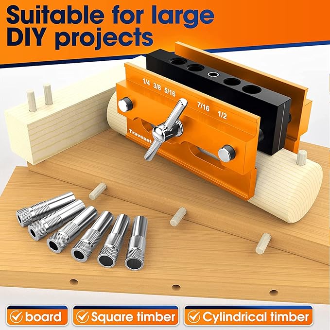 Self Centering Dowel Jig Kit,Jig Drill Guide Bushings Set,Wood Working Tools Drill and Accessories,Dowel Jigs Woodworking Tools Tools for Men (Orange)