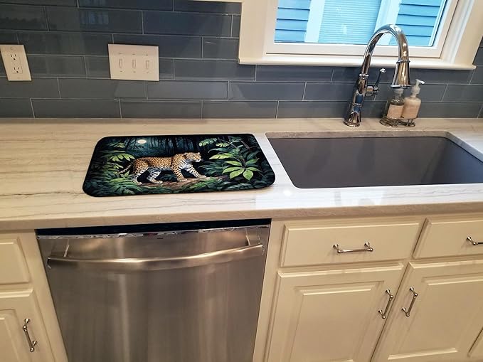 Caroline's Treasures Leopard Nighttime in the Jungle Dish Drying Mat Absorbent Dish Drying Mat Pad for Kitchen Counter Dish Drainer Mat for Countertop, 14 x 21", Multicolor
