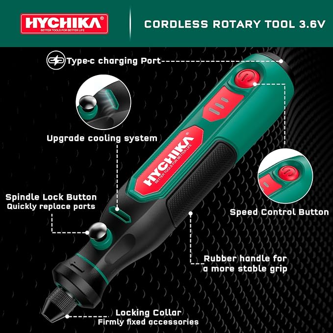 HYCHIKA Mini Cordless Rotary Tool Kit - 89PCS Accessories for Drilling, Sanding, Polishing, Engraving, 3.6V Multi Tool with Variable Speed, USB-C Charging, Ideal for DIY fine Work.