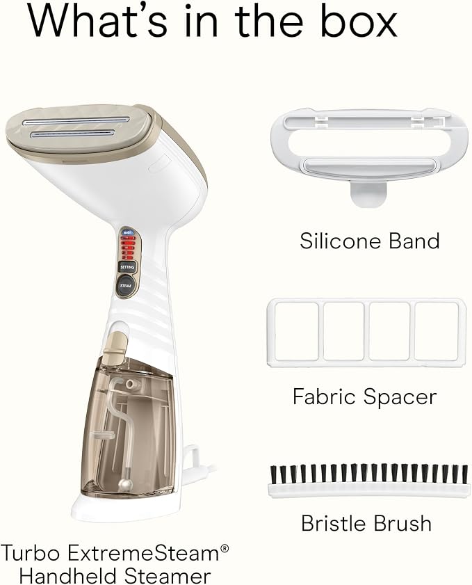 Conair Handheld Garment Steamer for Clothes, Turbo ExtremeSteam 1875W Fabric Steamer, Portable Handheld Design, Strong Penetrating Steam, White/Champagne (Pack of 2)