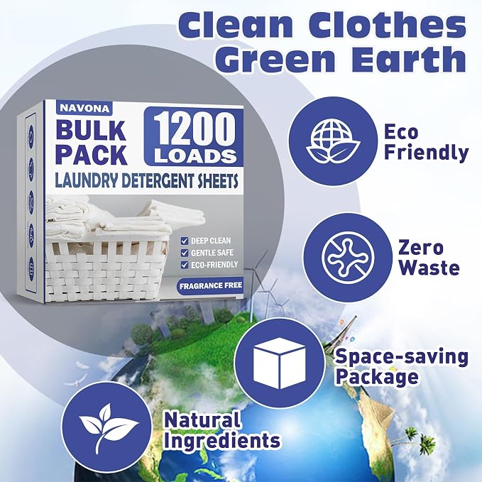 1200 Loads Laundry Detergent Sheets, Eco-friendly Laundry Sheets, Powerful Cleaning, Suitable for Homes, Dorms, and Apartments - [Fragrance-Free]