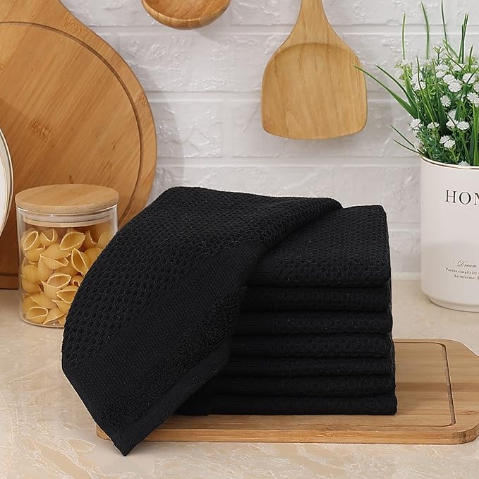 Homaxy Dish Cloths, 8 Pack - 12 x 12 Inches, Waffle Weave Super Soft and Absorbent Dish Towels and Extra Large Bamboo Cutting Board for Kitchen, 18x12.5 Wood XL Cutting Board