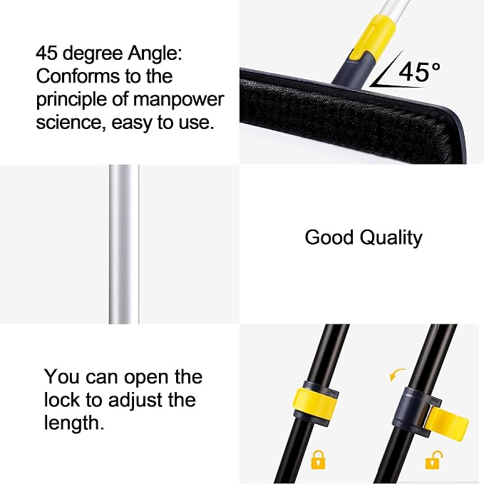 Yocada Floor Squeegee Scrubber and Floor Scrub Brush Set Telescopic Handle for Garage Courtyard Shower Bathroom Pet Hair Fur Floor Marble Glass Tile Water Foam Cleaning